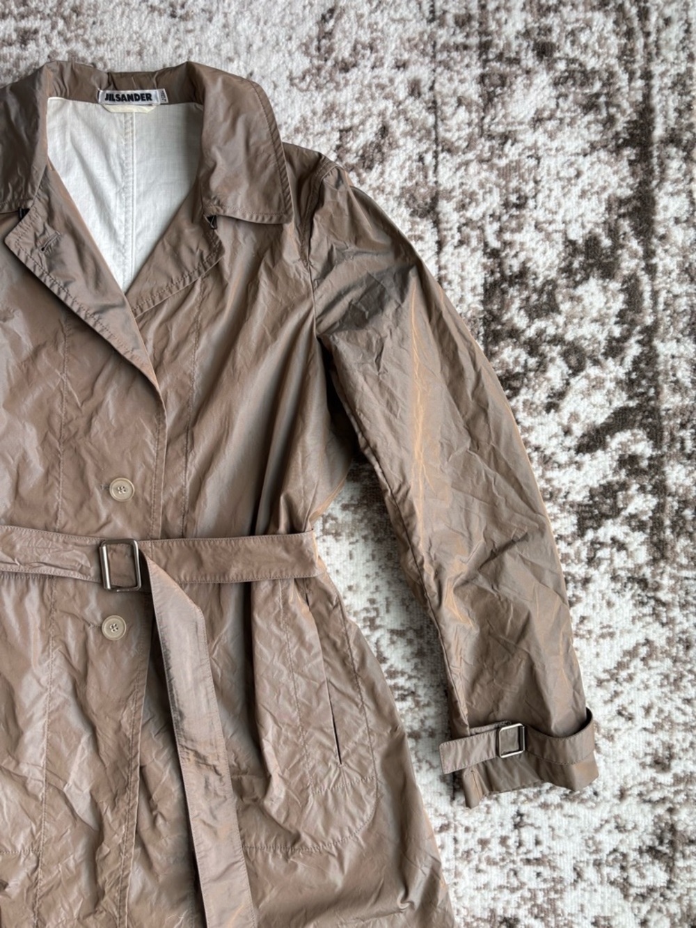 JIL SANDER Taupe Belted Long Trench Coat - Picture 6 of 9